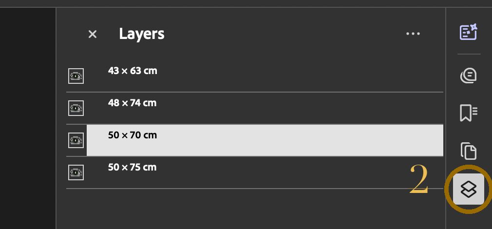Adobe Acrobat Layers panel with every size switched on