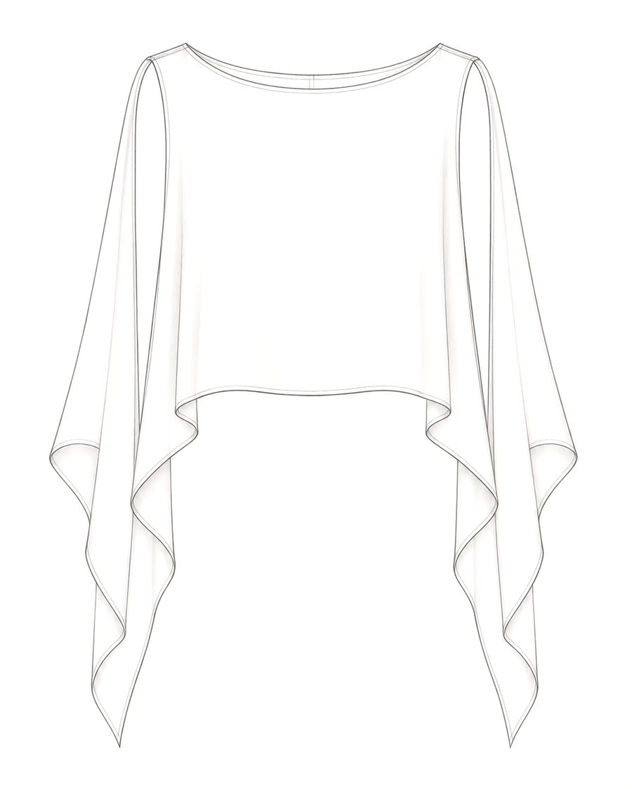 Technical sketch of the Aura cape poncho blouse